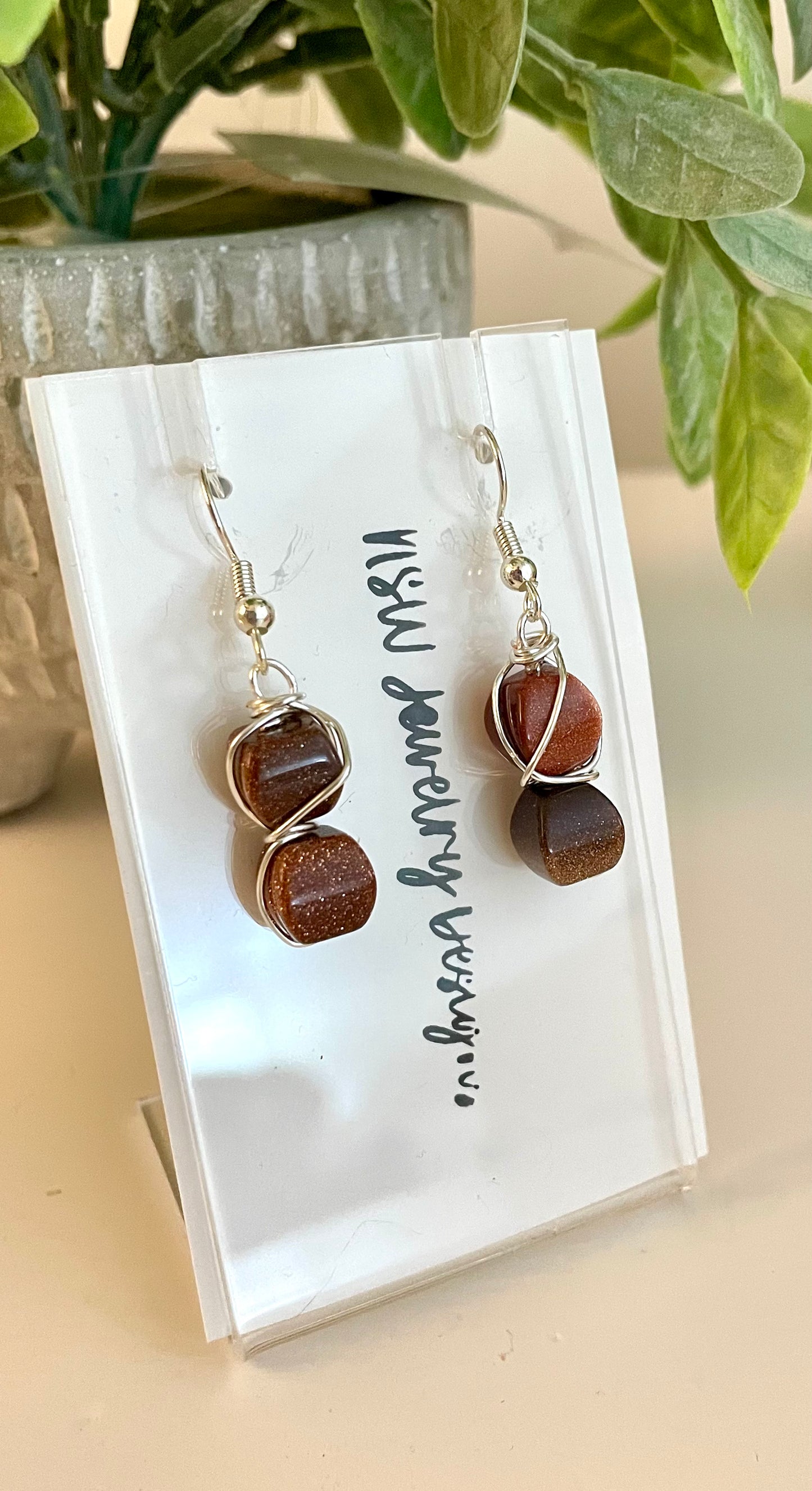 Tiger Eye Wire Wrapped Earrings