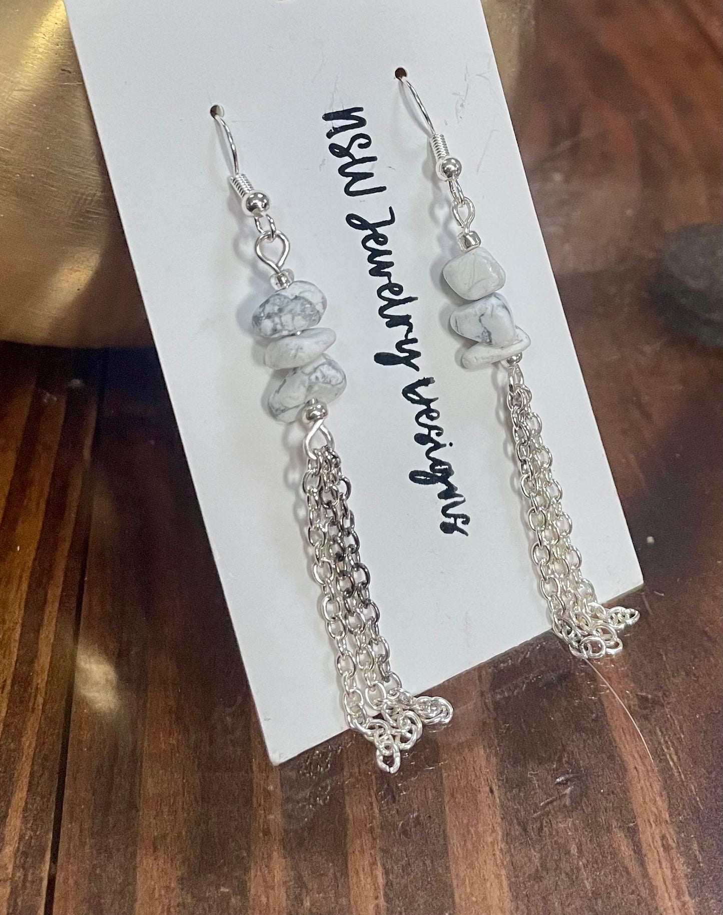 White and Silver Chain Dangle Earrings