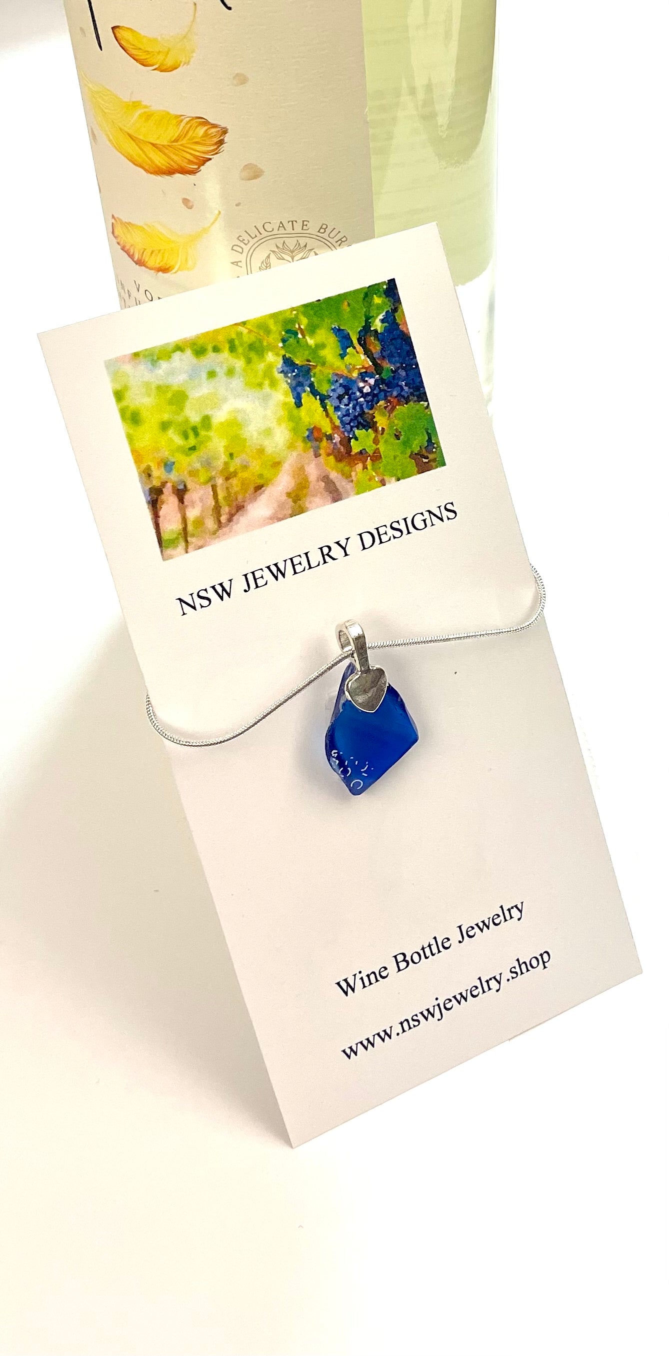 Cobalt Blue Wine Bottle Necklaces