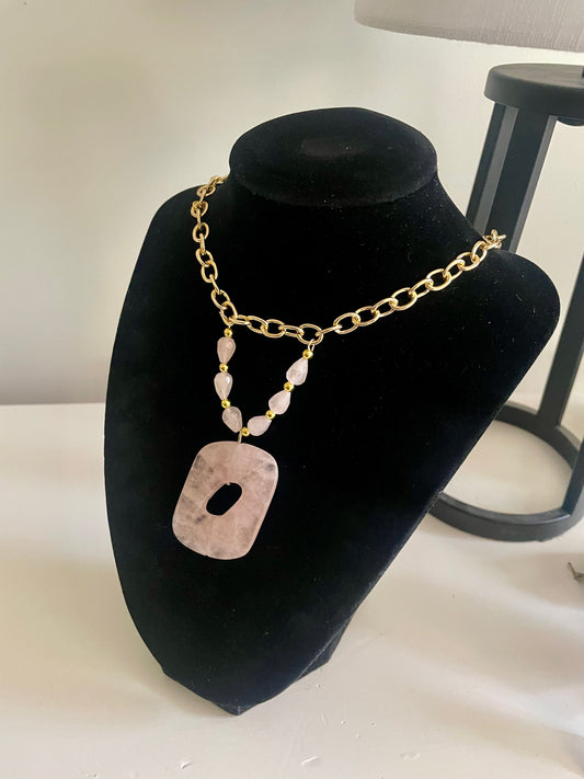 Large Rose Quartz Pendant Necklace