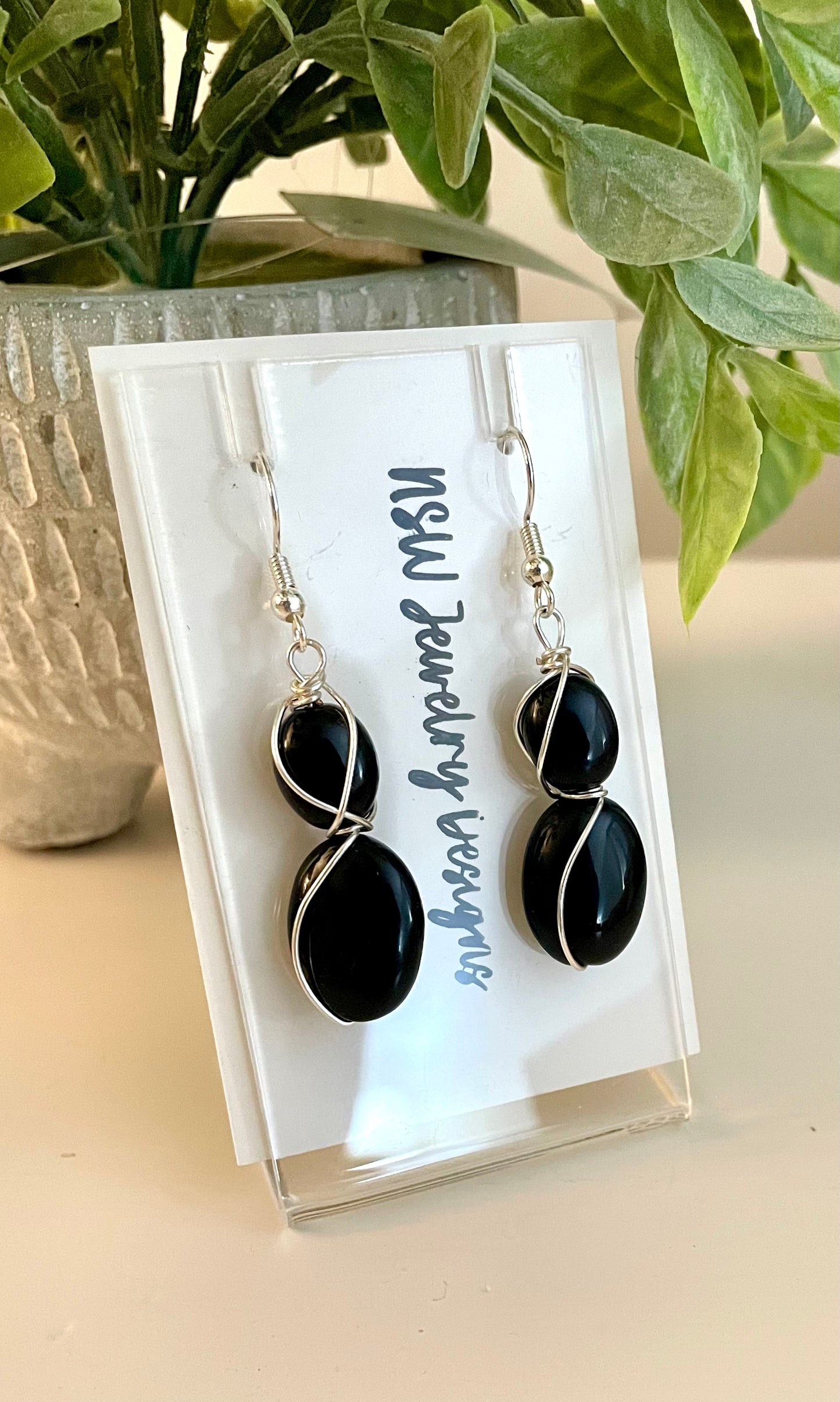 Black Wire Wrapped Earrings