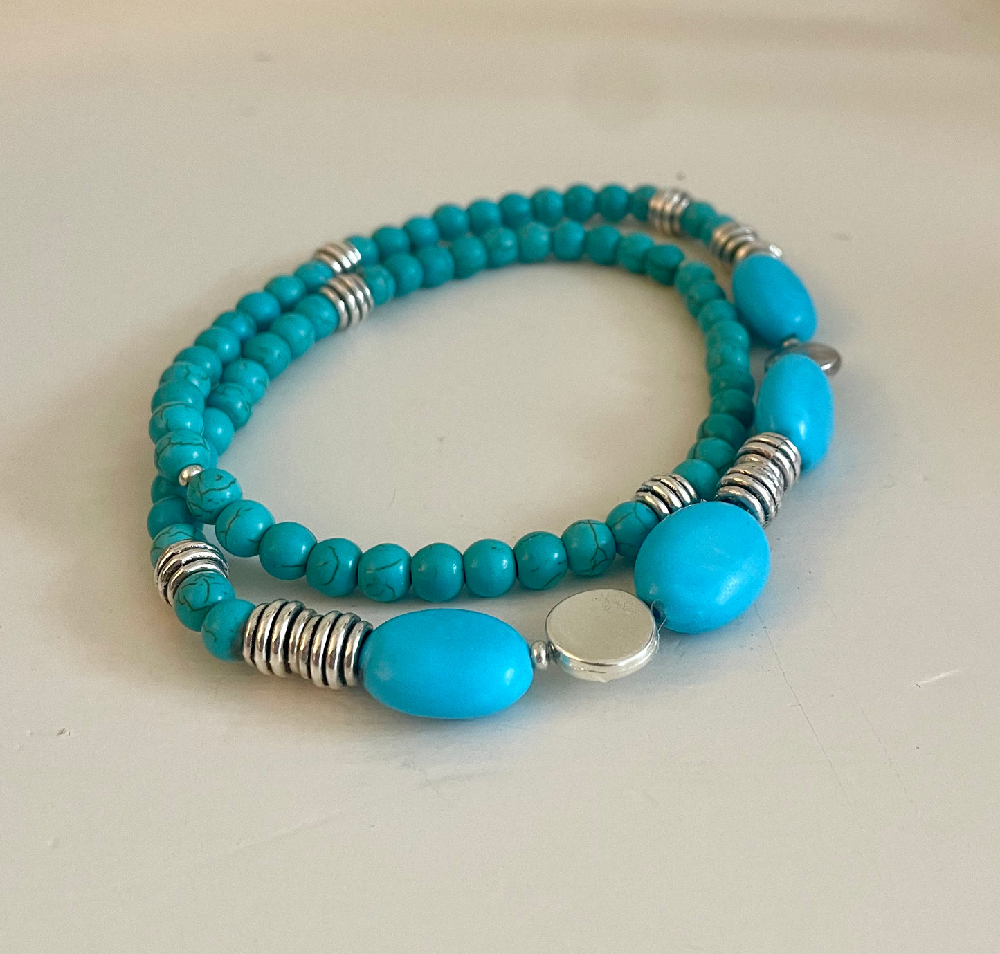 No clasp Turquoise and Silver Beaded Necklace