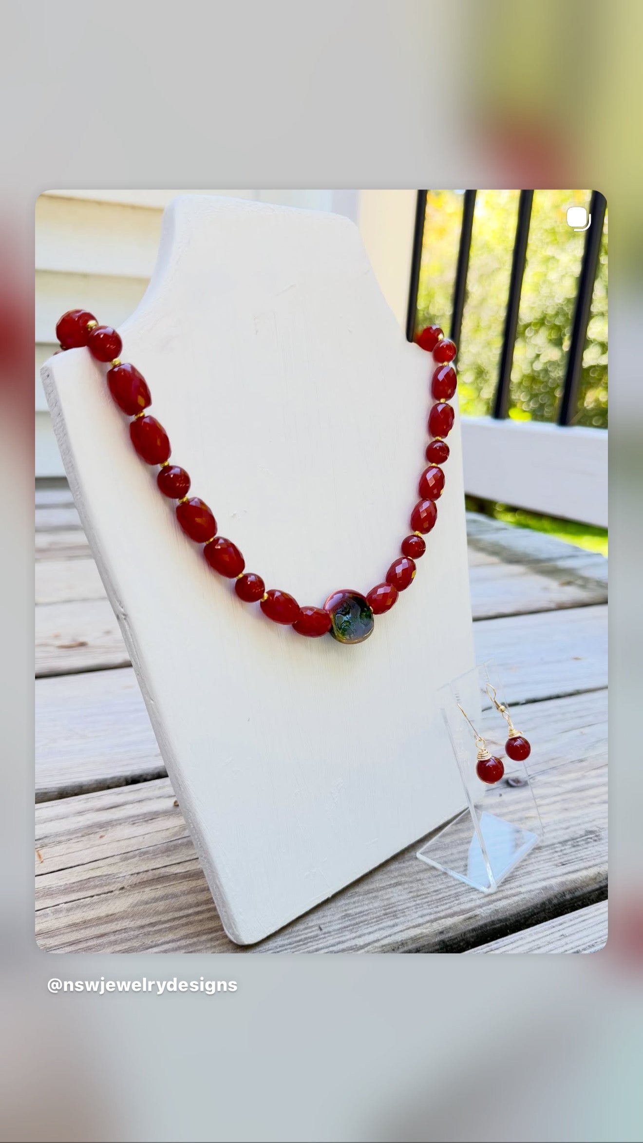 Red Bead Necklace with Matching Earrings